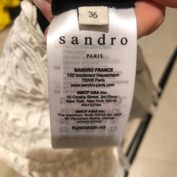 Sandro | Dresses | Sandro White Lace And Black Crepe Straplessspaghetti ...